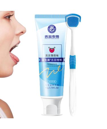 Baok tongue cleaning gel set - natural organic tongue cleaning gel with cleaning brush safe tongue cleaner with a long handle and ergonomic head suitable for men women children