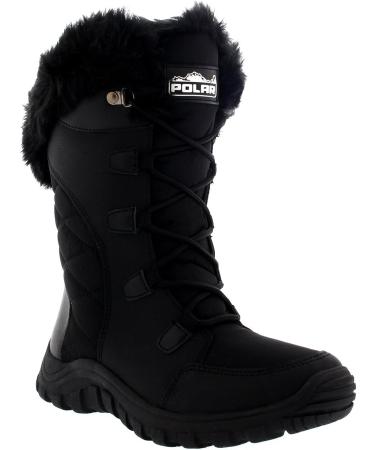 Polar Women's Quilted Faux Fur Cuff Winter Boots - Black | Duck Rubber Sole | Snow & Rain Outdoor Boot - Buy Online on GoSupps.com