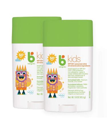 Babyganics SPF 50 Travel Size Kids Sunscreen Stick UVA UVB Protection | Water & Sweat Resistant |Non Allergenic 1.6oz (Pack of 2)