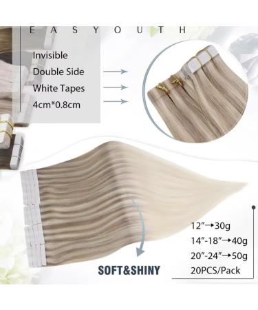 Easyouth Tape in Balayage Blonde Ombre Hair Extensions Remy 22 Inch - 20Pcs, 50g - #18/22/60 Nordic - Buy Online on GoSupps.com