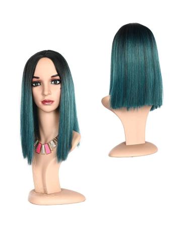 wig Straight Synthetic Lace Front Wigs Lady Natural Straight Hair Colorful Cosplay Daily Party Wig (16 Inch) Blue