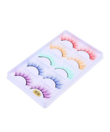 DOITOOL 5 Pairs Fake Eyelashes Pink Eyelashes Natural False Eyelashes Colorful Eyelash Dense Eyelashes Colored Eyelashes Extensions Reusable Flase Lash Fiber Make up Supplies 3d