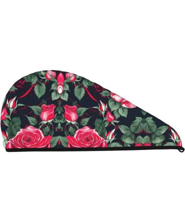 Rose Floral Coral Velvet Hair Drying Cap with Buttons - Anti-Frizz for Curly Long & Thick Hair - Buy Online on GoSupps.com