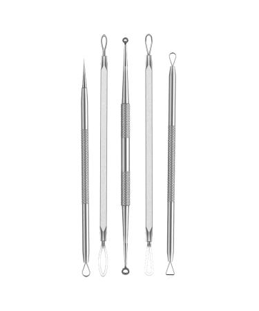 Blackhead Remover Acne Treatment Kit - Professional Skin Care Tools for Pimple Popper, Blemish, and Whitehead Extraction - 5 Piece Stainless Steel Set with Travel Case (Silver) - Buy Online on GoSupps.com