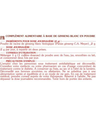 Organic White Ginseng Powder 25 servings 50 g White Ginseng Powder Adaptogen Energy Vitality Anti-Fatigue Nervous Balance Libido - Buy Online on GoSupps.com