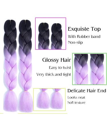 Buy Purple Kanekalon Braids Extensions | 24 Jumbo Box Braids Ombre Hair | 6-Pack Synthetic Hair for Crochet Braids (Black-Purple) - Buy Online on GoSupps.com