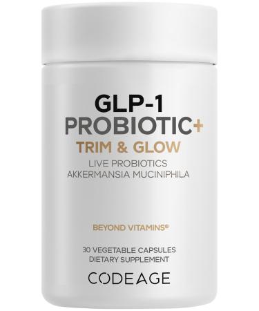 Codeage GLP-1 Probiotic+ - Live Probiotics Akkermansia Clostridium Bifidobacterium Chicory Inulin Probiotic Prebiotics & Postbiotics Supplement - 500 Million AFU - 30 Capsules