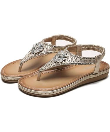 Women's Rhinestone Flower Sandals - Flat Strappy Beach Flip-Flops for Summer | Boho Casual Ankle Strap Footwear Non-Slip & Outdoor Hiking Shoes - Size 35 EU - Buy Online on GoSupps.com