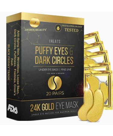 Generic 24K Gold Eye Mask– 20 Pairs Puffy Eyes and Dark Circles Treatments Look Less Tired and Reduce Wrinkles and Fine Lines Undereye, Revitalize and Refresh Your Skin