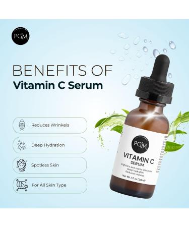 PGM Vitamin C Serum for Face Anti-Aging Brightening Hydrating Facial Serum with Hyaluronic Acid & Vitamin E Dark Spot Corrector 1 Fl Oz Pack of 2 - Buy Online on GoSupps.com