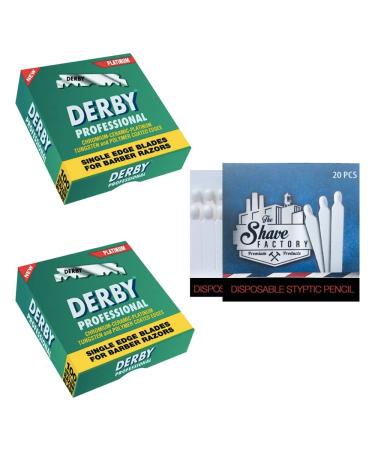 Derby Professional Beard Blades Single Edge 200 pieces + 20 Monster Woods The Shave Factory