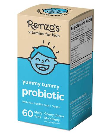 Renzo's Probiotics for Kids - Daily Kids Probiotic for Immune Support & Digestive Health - for Children Age 2+ - Vegan, Non-GMO, No Sugar, Easy to Take Kids Probiotics 60 Fast Melting Tablets