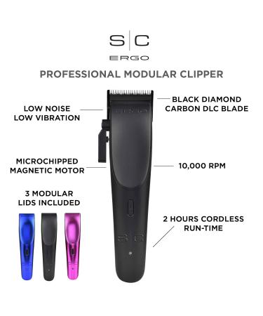 StyleCraft Ergo Professional Microchipped Magnetic Clipper - 5 Guards Charging Stand & 3 Customizable Lids (Black Pink Blue) - International Shipping Available - Buy Online on GoSupps.com