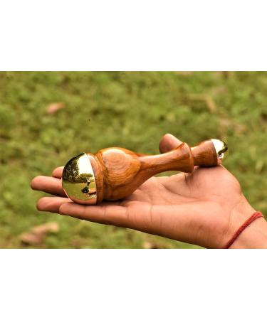 HealthAndWealth Detox Bronze Kansa Wand Body & Foot Massager | 2-in-1 Acupoint Massage Tool w/ Teak Wood Handle - Buy Online on GoSupps.com