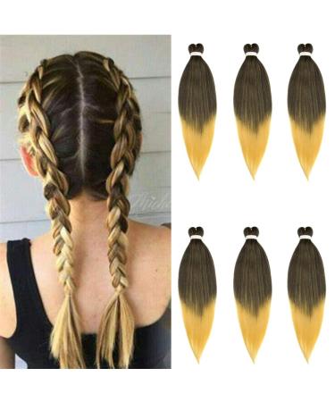 SEGO 6 Packs Braids EZ Hair Extensions Braiding Synthetic Hair Kanekalon Crochet Synthetic 26 Inch 90g/Pack Natural Black & Yellow Brown