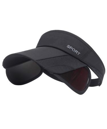 Summer Sun Visor Hat - Women Adjustable Golf Cap with Retractable Brim, UV Protection Beach/Tennis Sport Hat Black