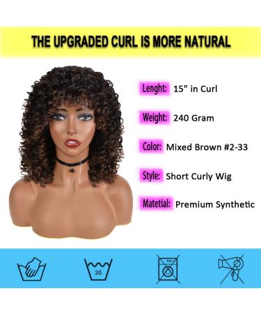 Premium Short Synthetic Curly Afro Wig for Black Women with Bangs - Mixed Brown #2/33 - Buy Online on GoSupps.com