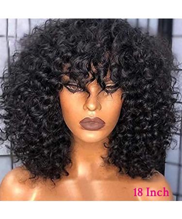 Short Curly Human Hair Wig with Bangs for Black Women - Brazilian Remy, 200 Density, 14 Inch Natural Color - Buy Online on GoSupps.com