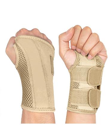 NuCamper Wrist Brace Carpal Tunnel Right Left Hand for Men Women Night Wrist Sleep Supports Splints Arm Stabilizer with Compression Sleeve Adjustable Straps for Tendonitis Arthritis Pain Relief Left Hand-Beige Small/Medium (Pack of 1) - Buy Online on GoSupps.com