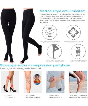 Shop Medical Compression Tights for Women | 20-30 mmHg Opaque Support Hose for Varicose Veins & Edema - XL Open Toe Black - Buy Online on GoSupps.com