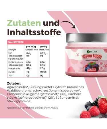 Vetain Flavor Buddy Waldbere 200g - 100% Natural Taste Powder with Real Pieces | Low-Calorie & High Solubility | Made in Germany - Buy Online on GoSupps.com