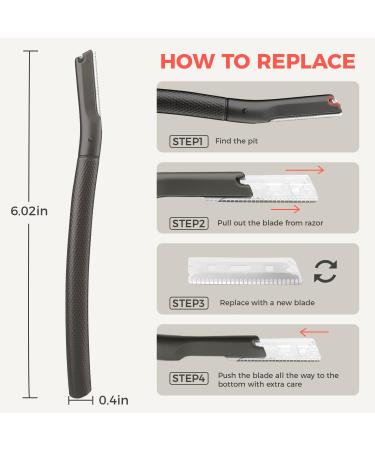 Eyebrow Shavers & Reusable Facial Razors for Men & Women - Stainless Steel Trimmer with Precision Cover | 6-Blade Dermaplaning Tool (Black) - Buy Online on GoSupps.com