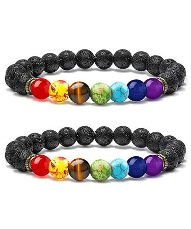 SeniDea 2 piece 7 chakra bracelet for women men meteorite tiger eye bracelet natural energy gown yoga bracelets lava stone stone bracelet 1- 2 pieces lava stones