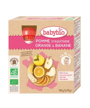 BabyBio Babybio - Organic BabyBio Fruit Bottles for 6 Months 4 x 90 g - Apple Orange Banana