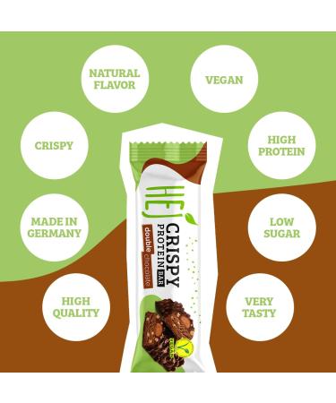 Hej Vegan Crispy Double Chocolate Protein Bar - High Protein Low Sugar (0.8g) | 12 x 45g | Palm Oil Free Healthy Snack - Buy Online on GoSupps.com