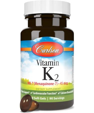 Carlson - Vitamin K2 MK-7 (Menaquinone) 45 mcg Bone Support Calcium Bioavailability K2 Vitamin Vitamin K-2 90 Softgels 90 Count (Pack of 1) - Buy Online on GoSupps.com