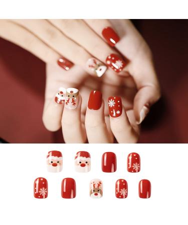 Noverlife 96PCS Winter Holiday Squoval False Nails Kit - Festive Acrylic Nail Tips with Nail Glue for Women & Girls - Buy Online on GoSupps.com