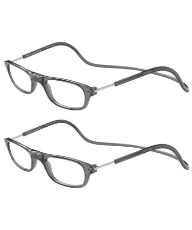 TBOC Pack: Reading Glass reading aid for men - (two units) Diopttria +1.00 Gray composition Strength PC Mobile phone foldable woman man man magnetic lock clip presumption of presumption presbyopia +1.00 dioptria (2 pack) gray +gray