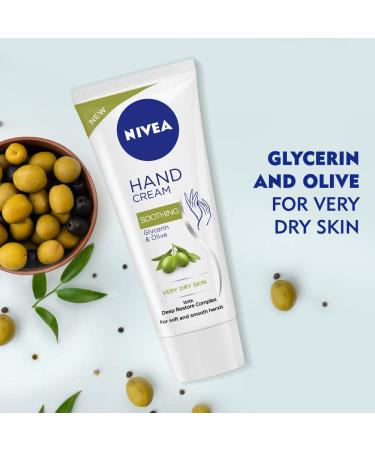 NIVEA Hand Cream Soothing Glycerin & Olive - 75g for Very Dry Skin | Hydrating Moisturizer for All Skin Types - Buy Online on GoSupps.com