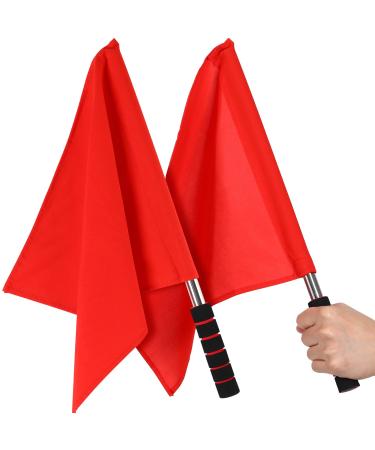 GANAZONO 2Pcs Referee Flag Stainless Steel Hand Flag Red Flag Sponge Handle Special Patrol Linesman Performance Official Flag for Sports Events Soccer Volleyball Football Track