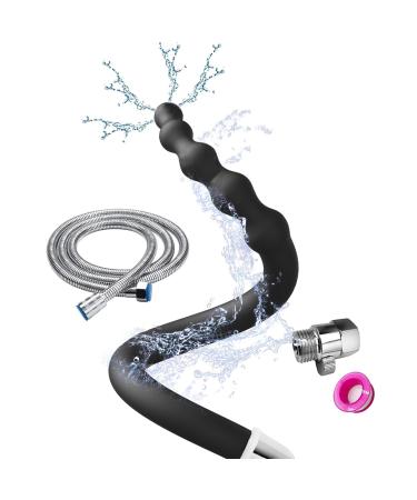 Shower Enema Douche Nozzles 4 Holes Water Spray Comfortable Silicone Nozzles Enema Attachment Reusable Shower Enema Hose with on/off control valve and shower hose