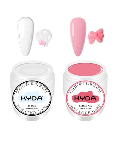 KYDA 2 Colors Nail Extension Solid Builder Gel Solid Non-stick Extension Gel for Nails Hard Builder Gel for Nail Art Design Premium Color Extend Gel for Beginners Nails(Clear and Dark Pink)