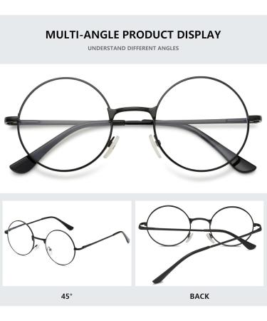 Magimodac Vintage Retro Round Reading Glasses - Metal Anti-Blue Light Blocking for Men & Women - 3.5 Diopter - Stylish Black - Buy Online on GoSupps.com