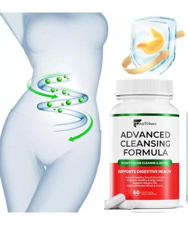 14 Day Cleanse Advanced Gut Cleanse Detox for Women & Men with Cascara Sagrada Non-GMO Colon Cleanse Psyllium Husk & Senna Leaf 60 Capsule/Bottle - USA