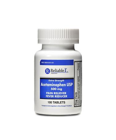 Reliable-1 Laboratories Acetaminophen 500mg Extra Strength Pain Relief Headache Relief & Arthritis Pain Relief | 100 Tablets
