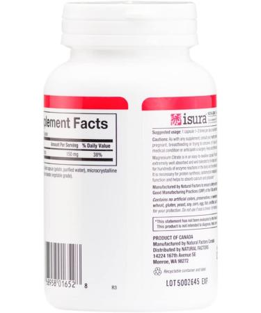 Natural Factors Magnesium Citrate 150 mg - 90 Capsules | Supports Muscle & Nerve Function - Buy Online on GoSupps.com