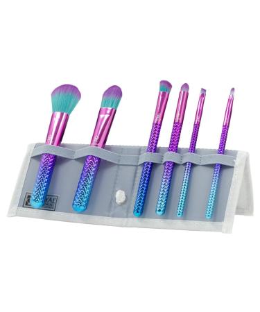 MODA Royal & Langnickel Travel Size Prismatic Total Face 7pc Makeup Brush Set with Pouch Includes - Powder Foundation Angle Shader Smoky Eye Brow Liner and Pointed Lip Brushes Prismatic Ombre