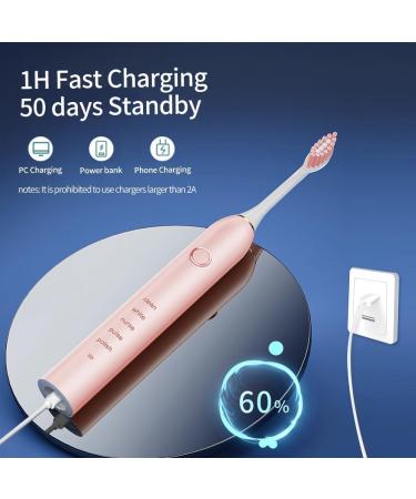 Sonic Electric Toothbrush - 6 Brush Heads Fast Charge 40000 VPM Deep Clean - Smart Toothbrush (Pink) | International Shipping - Buy Online on GoSupps.com