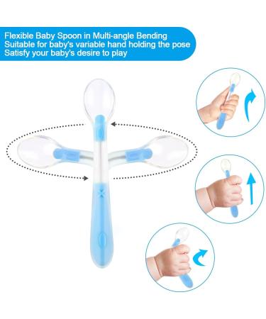Vicloon Self-Feeding Silicone Baby Spoons Set | Easy-Grip Cutlery for Toddlers | BPA-Free & Reusable | Blue-Green - Buy Online on GoSupps.com