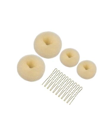 4 Pcs Hair Donut Hair Bun Maker Set with 10Pcs Hair Pins 2 Size Hair Bun Shaper Set Doughnut Hair Bun Donut for Chignon Bun Maker Hair Ring Style Accessories for Girls Kids(Beige)