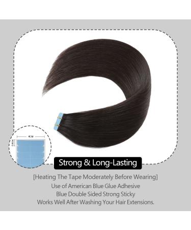 Sunya 24 Black Tape in Hair Extensions - 100% Human Hair Seamless Skin Weft, 50g (20pcs) - #1B Natural Black - Buy Online on GoSupps.com