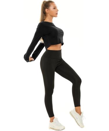 Chioni.od Women's Long Sleeve Black Workout Crop Top with Thumb Holes - Medium - Buy Online on GoSupps.com
