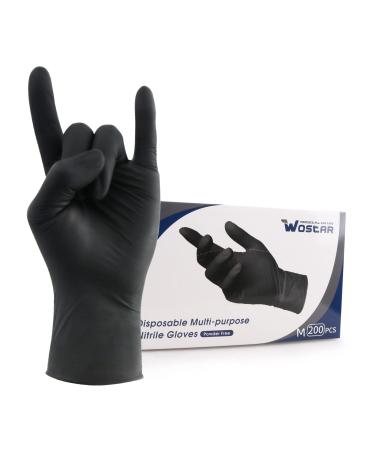 Wostar Nitrile Disposable Gloves Powder & Latex Free 4mil Touch Screen Disposable Non-Sterile Nitrile Exam Gloves Black Medium 4mil 200pcs Medium (pack of 200)