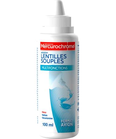 MERCUROCHROME Solution Lentilles Souples Multifonctions - Rince Nettoie et D contamine - Entretien Journalier - Format Voyage Adapt l'avion 100mL