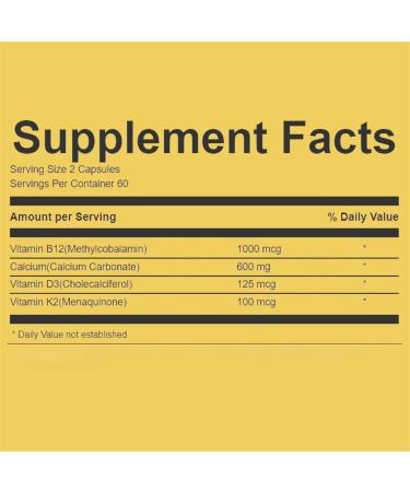 Extra Strength 4-in-1 Calcium 600mg + Vitamin D3 5000iu + K2 + B12 Natural Supplement Complex for Bone and Immune Health 2 Month Supply 120 Softgels - Buy Online on GoSupps.com