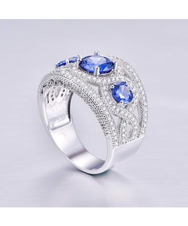Sterling Silver Blue Opal Engagement Ring | 3 Stone Cubic Zirconia Promise Ring for Women - Size 6 US - Buy Online on GoSupps.com